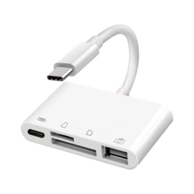 Hub USB-C OEM NK108LTC, 1 x USB-A - 1 x USB-C - 1 x SD - 1 x microSD, Alb foto