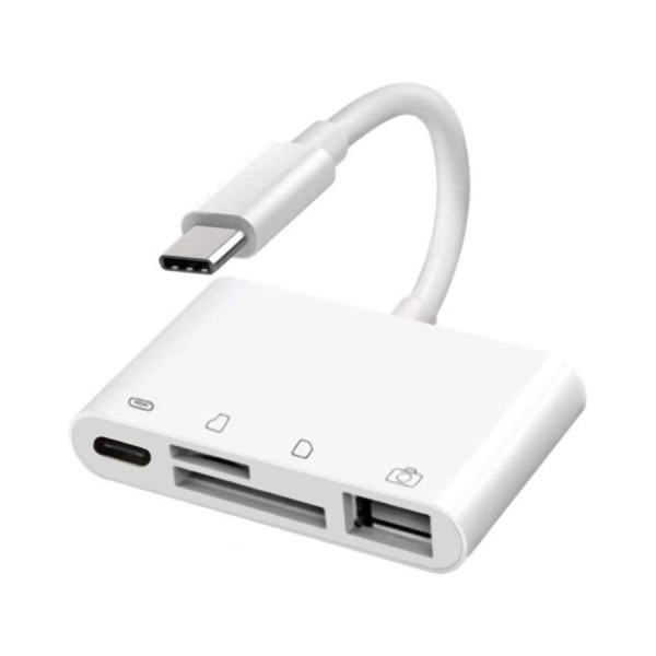 Hub USB-C OEM NK108LTC, 1 x USB-A - 1 x USB-C - 1 x SD - 1 x microSD, Alb
