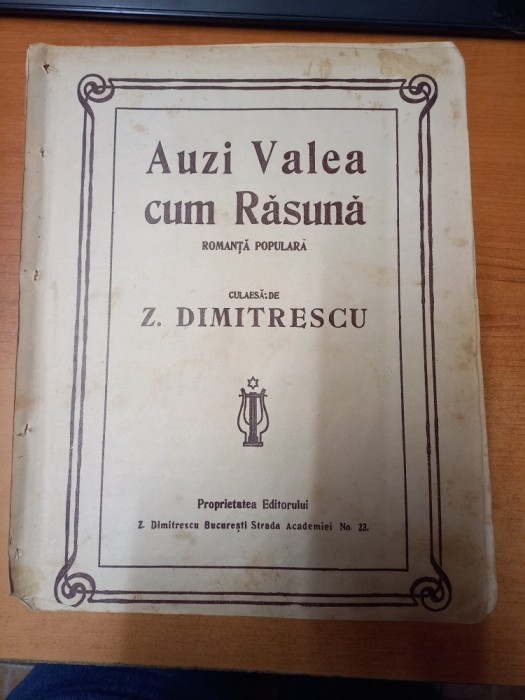 AS - PARTITURA - AUZI VALEA CUM RASUNA, MUZICA: Z.DIMITRESCU, partitura completa