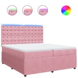 Cumpara ieftin Pat box spring cu saltea, roz, 200x200 cm, catifea