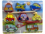 Joc de pescuit din lemn si magnet, snuruit, puzzle incastru mijloace de transport