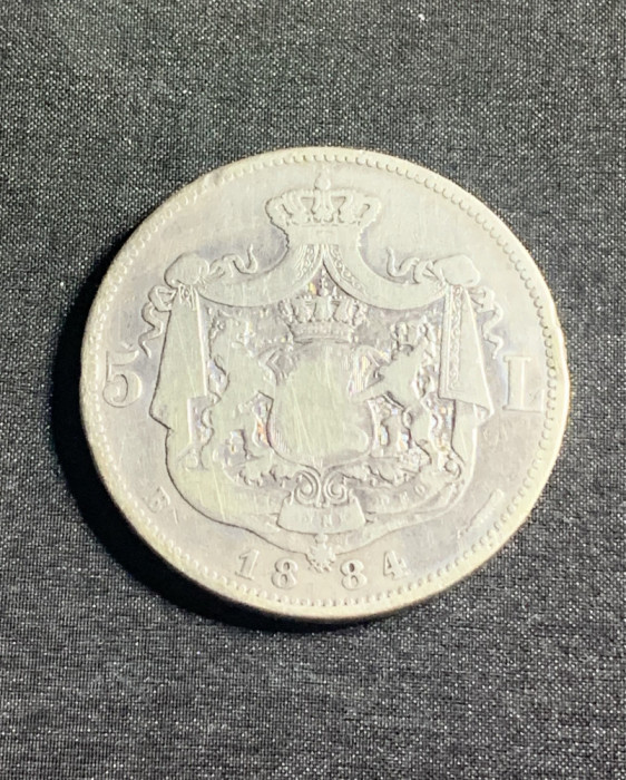 Moneda 5 lei 1884 argint
