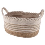 Coș Rufe Iuta/Bumbac/Poliester Mare Oval 38X28X18 Cm &ndash; Natural/Bej | Organizatoare Baie
