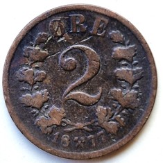 Norvegia 2 ORE 1877 #km 353 moneda din bronz