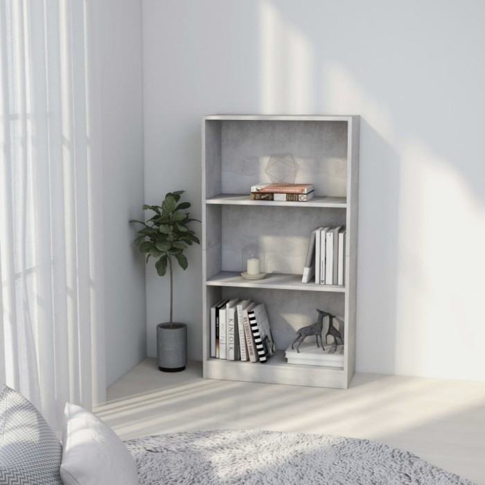 vidaXL Bibliotecă cu 3 rafturi, gri beton, 60x24x109 cm, lemn compozit