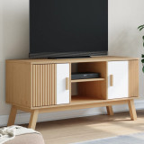 VidaXL Dulap TV &bdquo;OLDEN&rdquo;, alb/maro, 114x43x57 cm, lemn masiv pin