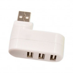 Hub USB cu adaptor rotativ, 3 porturi, alb, Gonga foto