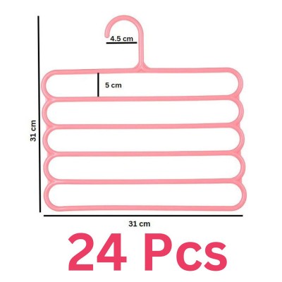Set 24 Umerase Multifunctionale din Plastic cu 5 pozitii pentru Haine si Accesorii, Anti-derapante, 31 x 31 cm, Roz foto