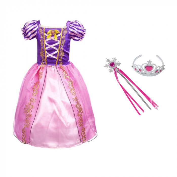 Rochita printesa Rapunzel cu accesorii, Mov cu roz