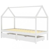 Cumpara ieftin Cadru de pat copii cu sertare alb 90 x 200 cm lemn masiv de pin