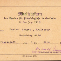 HST A1882 Carte membru Vereins für siebenbürgische Landeskunde Sibiu 1939