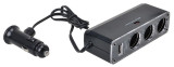 Priza auto multipla Automax cu 3 iesiri 12/24V 5A si 1 pt. USB 5V 500mA, cu cablu de 65cm, AutoMax Polonia
