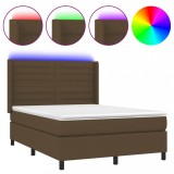 Cumpara ieftin Pat cu arcuri, saltea si LED, maro inchis, 140x190 cm, textil