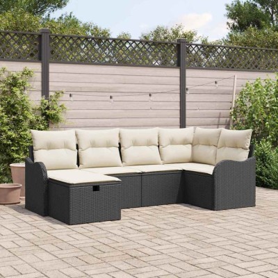 vidaXL Set de canapele pentru grădină cu pernă 6 pcs Negru Rattan poli 3360308 foto