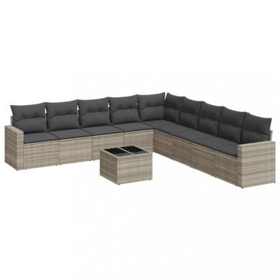 Set canapele de gradina cu perne 10 piese gri deschis poliratan foto