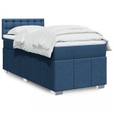 VidaXL Pat box spring cu saltea, albastru, 100x200 cm, textil