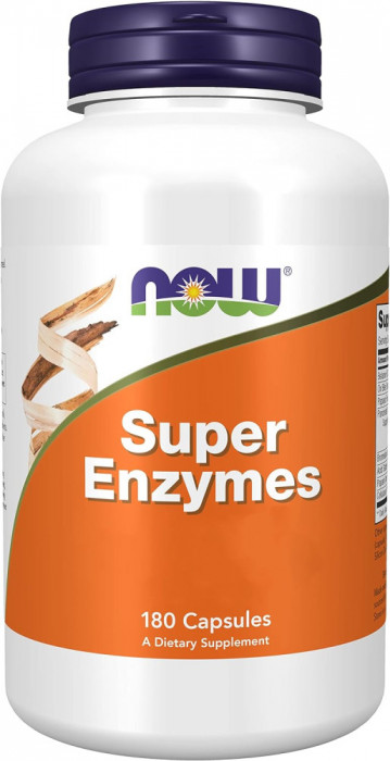 Supliment Alimentar Now Foods, Super Enzime, 180 de capsule, Testat in laborator, Amestecul de enzime, Fara gluten, Fara soia