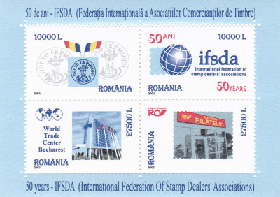 ROMANIA 2002 LP 1586 IFSDA - 50 ANI ASOCIATIA INTERNATIONALA BLOC MNH. foto