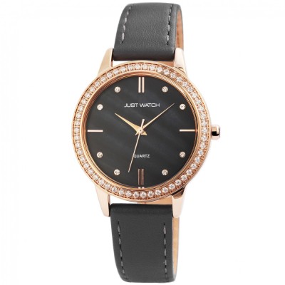 Ceas femei, Just Watch, strasuri cristale, cadran sidef, auriu, curea piele foto