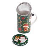 Cana cu infuzor ceai Craciun portelan multicolor in cutie cadou II &Oslash; 8 cm x 10,5 H, 350 ml