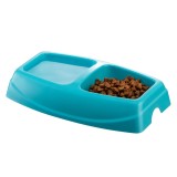 Castron caini / pisici, dublu, 4 Dog, plastic, turcoaz, 2 x 0.25 l