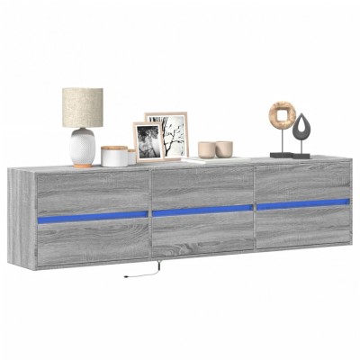 vidaXL Comodă TV de perete cu lumini LED, gri sonoma, 180x31x45 cm foto