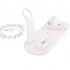 Incarcator wireless 4 in 1 ZEQAS, compatibil cu toate seriile Apple & Android, incarcare rapida 10 W, ABS, culoarea alba