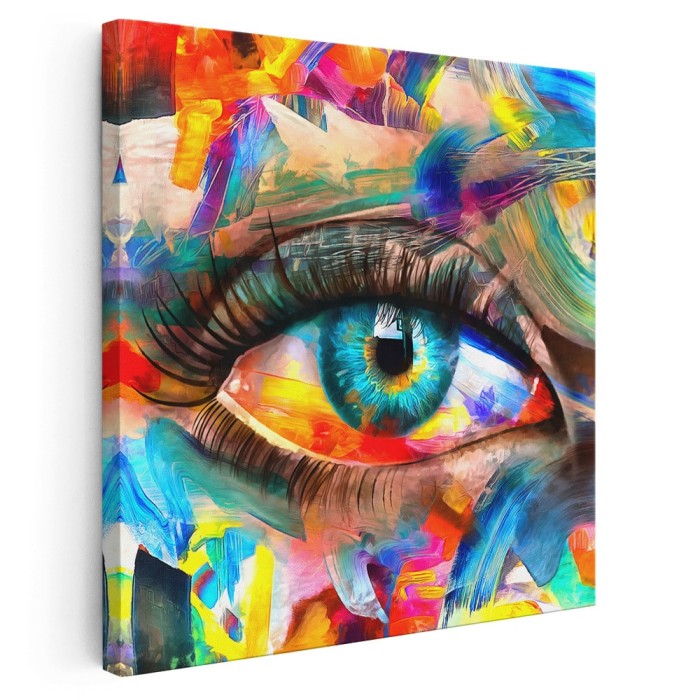Tablou pictura in ulei, ochi, detaliu, multicolor 1409 Tablou canvas pe panza CU RAMA 30x30 cm