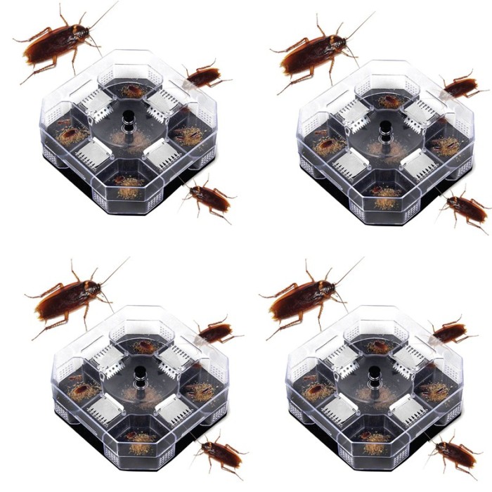 Set 4 Capcane cu momeala pentru gandaci, 4 puncte de intrare, 13.5 x 13.5 x cm, plastic rezistent