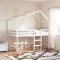 Gossi pat etajat cu scara si acoperis, alb, 90x190 cm, lemn masiv pin