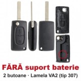 Set 2 bucati - Carcasa cheie briceag Topautochei&amp;#174; 2 butoane, FARA suport baterie, lamela VA2, compatibila cu Peugeot 207 307 308 407 si Citroen C