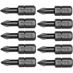 Set 10 biti profesionali Yato 1 4 , 25mm, cap PH1, HRC 58-62, realizat din otel forjat, cu acoperire anticoroziva