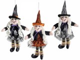 Set 3 figurine Vrajitoare Halloween Befana textil multicolor cu recipient dulciuri cm 27 x 40 H
