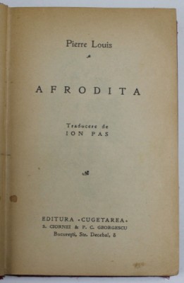 AFRODITA de PIERRE LOUIS , roman , EDITIE INTERBELICA foto