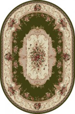 Covor Oval Model Lotos 507-301, Marime 60 x 110 cm, Crem, Verde, Inaltime Fir 8 mm, Antialergic, Polipropilena, Living, Dormitor, Sufragerie, Birou