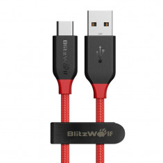 Cablu pentru incarcare si transfer de date BlitzWolf BW-TC5 AmpCore Kevlar, USB/USB Type-C, Quick Charge 3.0, 3A, 1m, Rosu foto