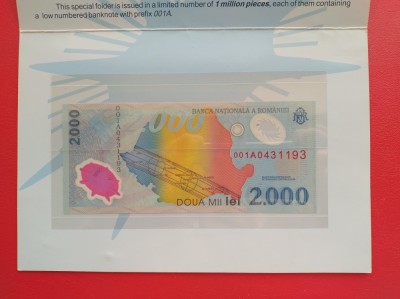 Bancnota 2000 lei - 1999 - Eclipsa totala de soare + Pliant BNR foto