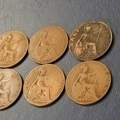 Lot 6 monede UK, Half penny 1920 + 1921 + 1922 + 1923 + 1924 + 1925 , [poze]