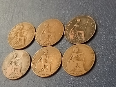 Lot 6 monede UK, Half penny 1920 + 1921 + 1922 + 1923 + 1924 + 1925 , [poze] foto