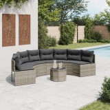 Gossi canapea de gradina cu perne, semi-rotunda, gri, poliratan