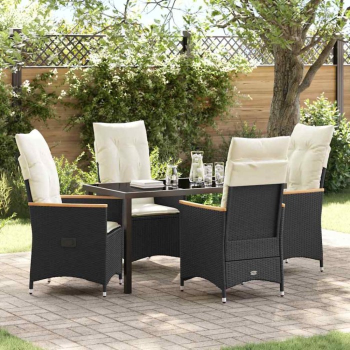 vidaXL Set de masă pentru grădină cu pernă 5 pcs Negru Rattan poli 3379606
