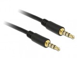 Cablu stereo jack 3.5mm 4 pini Negru T-T 1m, Delock 83435