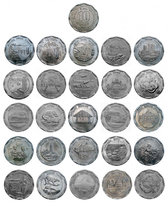 SRI LANKA SET COMPLET COMEMORATIV 10 Rupees x 25 buc. 2013 UNC