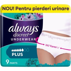 Chiloti pentru incontinenta urinara Always Discreet Pants, Marimea M, 9 buc foto