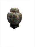 Vas cu capac Cloisonne vintage, pe suport din lemn de mahon