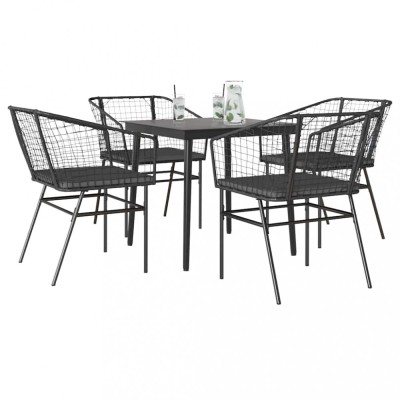 Gossi set de sufragerie de gradina 5 piese neagra sticla poly rattan foto