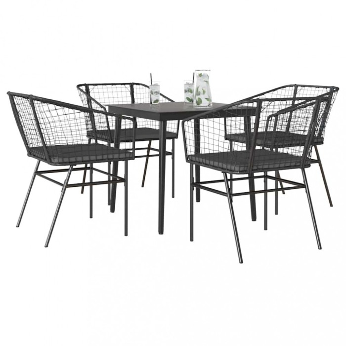 Gossi set de sufragerie de gradina 5 piese neagra sticla poly rattan