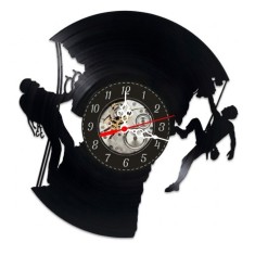 Ceas de perete decorativ, Alpinism / Escalada pe munte, realizat din disc de vinil (Vinyl Record), 30 cm, mecanism silențios, negru