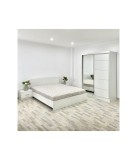 Dormitor Albania, 4 Piese, Pat 160 x 200, 2Noptiere, Dulap cu usi glisante, Culoare Alb