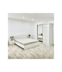 Dormitor Albania, 4 Piese, Pat 160 x 200, 2Noptiere, Dulap cu usi glisante, Culoare Alb